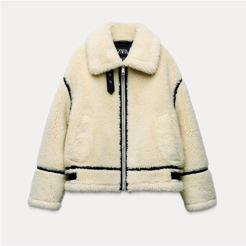 Zara Women's Cream and White Jacket Size Small